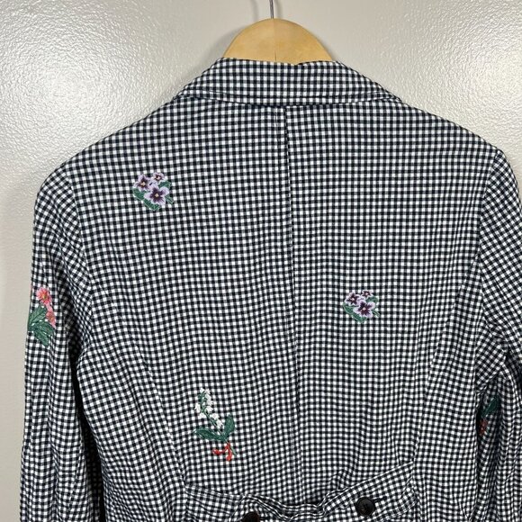 Sundance Tansy Gingham Floral Blazer Jacket Size Small Blue Linen Embroidery - Picture 8 of 11